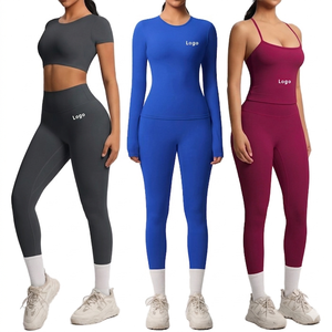Tenues de sport respirantes pour femmes, ensembles de 7 pièces, manches longues, fitness, gym, yoga, vêtements de sport, débardeur, leggings sans couture, extensibles - Product Image 1