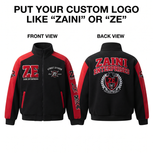 240 GSM Soft Premium Polar Fleece <b>Jacket</b> Black <b>Red</b> Contrast Panel Custom Chenille Patch Embroidery ODM Men's Running <b>Waterproof</b> - Product Image 1