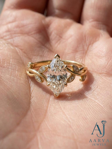 Anillo de Compromiso con Moissanita Corte Marquesa, Banda de Diamantes Cultivados en Laboratorio, Certificado IGI, Ajustable, Plata, Joyería Inspirada en la Naturaleza para Mujer - Product Image 6