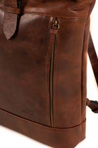 Genuine Leather <b>Roll</b> Top <b>Backpack</b> Mens Large Laptop Bag Cowhide Travel Rucksack Expandable Main Pocket LTBP-0117 - Product Image 5