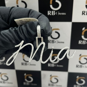 RB Gems Maßgefertigter Namensanhänger mit VVS-Diamanten im Brillantschliff aus 925 Silber Rhodium-Plattiert Hip-Hop/Rock-Stil - Product Image 2