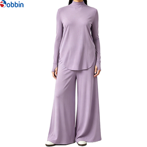 High Quality Hot Selling Soft Stretch Mock Neck Wide Leg Casual 2-Pcs Tracksuit <b>Set</b> Muslim Sportswear Tracksuits Women Clothing - Product Image 4