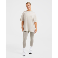 T-shirt de sport beige surdimensionné pour femme, coupe décontractée, manches courtes, ultra doux, léger et design, idéal pour la gym