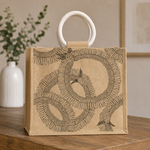 Sac fourre-tout promotionnel imprimé en jute, laminé PP, jute naturel 40x32x15,5 cm, noir, motif gingembre micronésien, logo personnalisé, vente en gros - Product Image 6