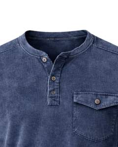 Sudadera Henley de Manga Larga para Hombre, Lavado Ácido, Azul Marino, Estilo Casual con Botones y Bolsillos, Prenda de Invierno, Algodón, Corte Ajustado - Product Image 5