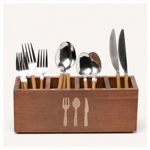 Premium Wood Silverware Caddy For Countertop 3 Compartment Detachable <b>Kitchen</b> Utensil Holder & Flatware Organizer <b>Storage</b> <b>Rack</b> - Product Image 1