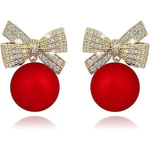 Orecchini Natalizi Trendy e Carini con Perle e Fiocchi Scintillanti per Donne, Regali Festivi con Strass - Product Image 1