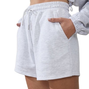 Shorts de jogging amples pour femmes, taille haute, avec cordon de serrage, poches, 100% coton, couleur unie, pour le yoga, la course à pied et les tenues décontractées - Product Image 1