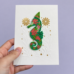 Tarjeta de Felicitación Premium con Diseño de Caballito de Mar, Hecha a Mano con Técnica de Quilling, con Estampado en Dorado y Relieve, Venta al Por Mayor Directa de Fábrica OEM ODM - Product Image 5