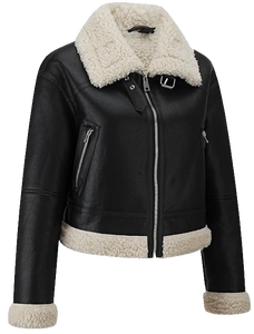 Blouson Moto Femme en Similicuir et Fausse Fourrure Style Café Racer Respirant Court en Peau de Mouton Synthétique Hiver Doublure en Fausse Fourrure OEM - Product Image 3