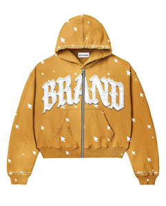 Customize color Distressed Patch Embroidery Applique Men <b>Cropped</b> Sun Faded Stone Washed <b>Zip</b> <b>up</b> Rhinestone Acid Hoodie tracksuit - Product Image 2