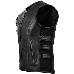 Chaleco de Motociclista Profesional para Hombre, Talla Grande, Negro, de Lona, sin Mangas, Impermeable, con Cierre de Cremallera, Color Sólido en la Parte Delantera - Product Image 1