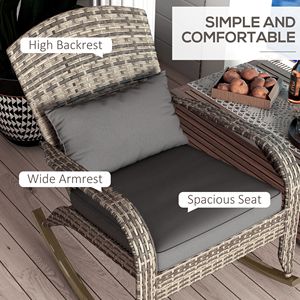 Sedia a dondolo Adirondack in vimini con schienale alto, cuscino e cuscino decorativo per esterni, portico, balcone, grigia - Product Image 5