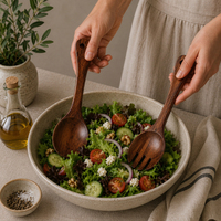 Juego de Servidor de Ensalada de Madera de Acacia, Cuchara y Tenedor de Servir de Mango Largo para Cocina, Restaurante y Uso Doméstico, Logotipo Personalizado Disponible