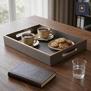 Rectangular Faux Leather Serving Tray for Dining <b>Table</b> Decorative Tray for Parties Coffee <b>Table</b> <b>Vanity</b> Organizer Home Decor - Product Image 4