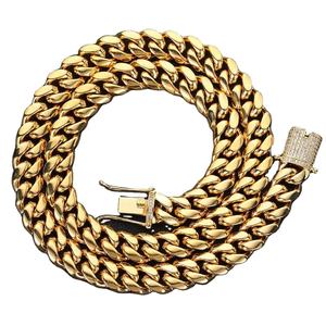 Cadenas Cubanas Geométricas de Circonita Chapadas en Oro de 14 mm con Engaste de Garra para Hombre - Ocasión de Fiesta - Product Image 5