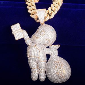 Pendentif Hip Hop Money Boy Bling Bling en Diamant de Laboratoire, Pendentif Sac Dollar Personnalisé, Pendentif Dessin Animé, Vente en Gros Usine - Product Image 4