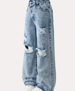 Nouvelle mode : Jean déchiré bleu délavé coupe ample/ajustée pour adolescentes, avec trous décoratifs - Product Image 4