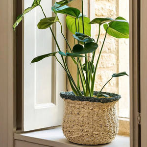 กระถางต้นไม้ตกแต่งทำมือจากหญ้าทะเล ตะกร้าปลูกต้นไม้ทันสมัย สำหรับตกแต่งภายในห้องนั่งเล่น ระเบียง และบ้าน - Product Image 1