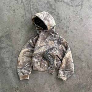 Men's <b>Vintage</b> Style Fleece Zipper-Up Hoodie <b>Y2K</b> Heat-Transfer Printing Camouflage Lined Casual Oversized Streetwear for Winter - Product Image 1