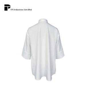 Women Drop Shoulder Shirt <b>White</b> OEM Malaysia Manufacturer High-<b>Low</b> <b>Cut</b> Modest Blouse Side Slit Button Opening <b>Top</b> Wear - Product Image 2