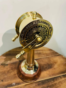Hecho a mano latón náutico telégrafo barco Metal chapado en oro decorativo Orden del motor logotipo personalizado tallado diseño Base de madera para la venta - Product Image 4