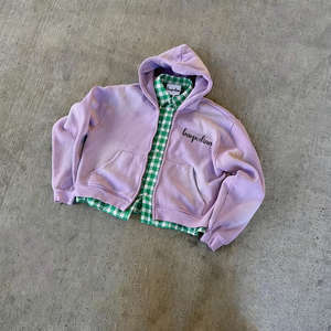 Chaqueta con capucha de franela para hombre, personalizada, vintage, de algodón grueso y felpa, con cremallera, bordada, de corte cropped y holgado, con lavado ácido y patchwork de doble capa - Product Image 3