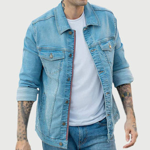 Veste d'hiver pour homme, coupe slim, fabrication professionnelle, usage décontracté en extérieur, col montant, logo sur le devant, 100% coton, veste en jean - Product Image 1
