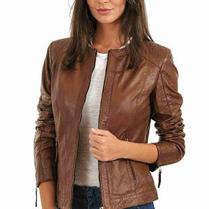 Chaqueta de Moto para Mujer, de Cuero Vacuno Genuino, Resistente al Viento, Color Rojo, Manga Larga, Cierre de Cremallera, Cuello Camisero, Estilo Invernal - Product Image 5