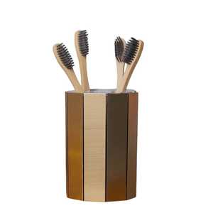 Luxury Gold Metal Bathroom Organizer with Marble Base Multi Slot <b>Holder</b> for <b>Toothbrush</b> Razor and Cosmetic Storage - Product Image 2
