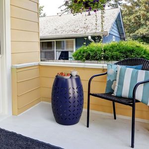 9.4\" Steel Blue Round Hollow <b>Drum</b> <b>Side</b> <b>Table</b> Indoor and Outdoor Patio Accent End <b>Table</b> - Product Image 4