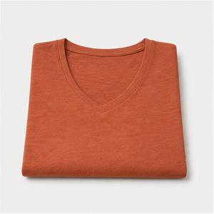 Camiseta Corta Ajustada con Cuello en V y Manga hasta el Codo en Color Naranja Óxido para Mujer WTS-0135 - Product Image 5