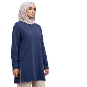 T-shirt à manches longues modeste avec fentes latérales, coupe ample, couvrant les hanches et les cuisses, en polyester/coton épais, pour usage quotidien décontracté, fabrication sous marque privée - Product Image 1