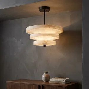 Lámpara Colgante LED Moderna de Mármol, Lámpara de Techo Redonda con Control Táctil y Acabado Negro para Sala de Estar, Uso Interior - Product Image 2
