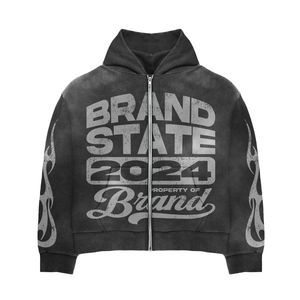 Survêtement gris imprimé délavé à l'acide avec cordon de serrage, poids lourd |   Vêtements de sport streetwear unisexes |   Confortable pour l'hiver, 100% coton, OEM - Product Image 2