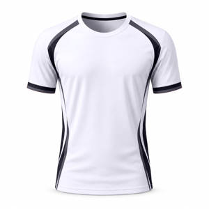 Maillot de football pour homme, blanc et noir, à blocs de couleur, manches courtes, col rond, en polyester respirant, coupe athlétique - Product Image 4
