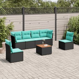 Set di divani da giardino in polyrattan nero, 7 pezzi con cuscini, mobili da esterno, stile contemporaneo, design moderno - Product Image 1
