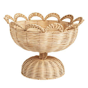 Corbeille à fruits classique en rotin festonné, panier surélevé tressé avec bord décoratif en boucle - Product Image 5