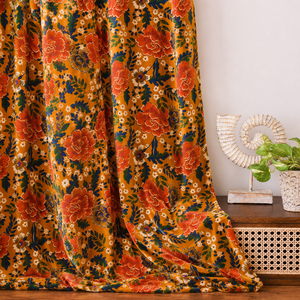 Mustard Yellow Cotton Velvet Floral <b>Curtains</b> Vintage Botanical Drapes Cottagecore Retro Chic Home Decor Velvet Vintage Velvet - Product Image 1