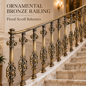 Rampe d'escalier en bronze à motifs floraux pour hôtels de luxe, villas, escaliers et intérieurs architecturaux décoratifs - Product Image 1