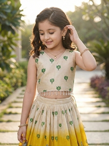 Conjunto de Lehenga Choli para Niñas, Estilo Étnico, Completamente Cosido, Largo hasta el Suelo, con Estampado Kalamkari, Top Corto y Falda, Ropa Tradicional India - Product Image 6