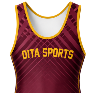 Traje de Lucha Sublimado en Color Borgoña y Amarillo para Hombre, Uniforme Deportivo de Poliéster para Competencia de Lucha - Product Image 4