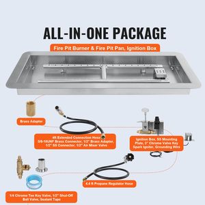 Braciere Rettangolare in Acciaio Inox 24 x 8 Pollici, Kit Bruciatore 120.000 BTU H, Braciere a Gas Propano per Esterni - Product Image 2