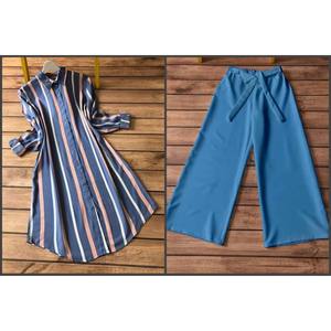 TOP DE TRABAJO CON ESTAMPADO DIGITAL DE ALGODÓN DE DISEÑADOR CON AZUL PALAZZO - Product Image 1