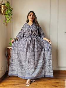Robe longue à carreaux pour femme, col en V, tie-dye, décontractée, coupe ample, 100% coton, dentelle, été, automne, plage - Product Image 4