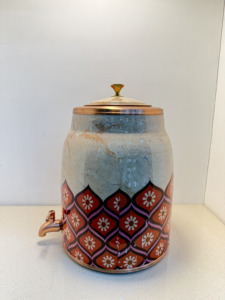 Distributeur d'eau en cuivre pur avec impression marbre premium, réservoir 12L, motif floral géométrique rétro, Matka, étanche, en métal, avec robinet, pour camping-car - Product Image 3
