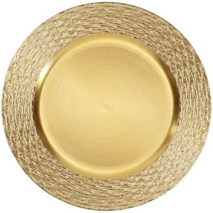 Assiette de présentation ronde en métal doré fantaisie avec finition martelée pour la décoration de table de mariage, la restauration hôtelière et les événements - Product Image 1