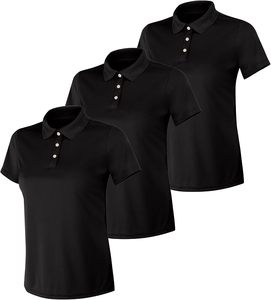 เสื้อโปโลแขนสั้นสีดำล้วนสำหรับผู้หญิง เสื้อถักลำลอง ความยาวปกติ - Product Image 1