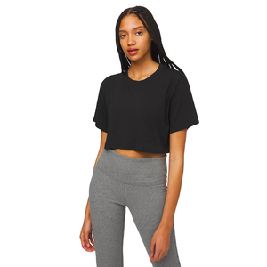 Camiseta Corta Informal de Algodón 100% para Mujer, Venta al por Mayor, Cuello Redondo, Color Gris Jaspeado, Manga Corta, Transpirable, de Secado Rápido - Product Image 1