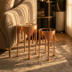 Mesa de Centro Moderna con Tapa de Cristal y Diseño de Goteo para Muebles de Sala de Estar - Product Image 3